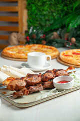 Delicious shish kebab with bread
