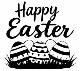 Happy Easter message, text with decorated Easter Eggs on a patch of grass