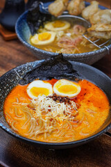 Indonesian-style ramen, captured on April 8, 2025. A savory noodle dish with rich broth, tender...