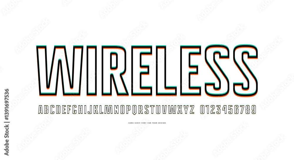 Fototapete hollow sans serif font with glitch distortion effect. letters and numbers for logo and emblem design