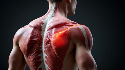 Anatomical Model of Muscles and Shoulder with Highlighted Injury Area