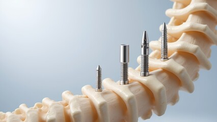 Medical Implants and Spinal Anatomy with Surgical Tools Displayed