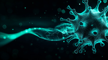 close up view of virus interacting with glowing particle, showcasing intricate details and vibrant colors. image evokes sense of scientific exploration and discovery