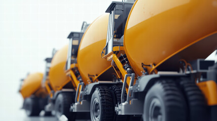 Concrete Truck Fleet: A fleet of vibrant orange concrete trucks lined up, poised for action, and suggesting construction and infrastructure.