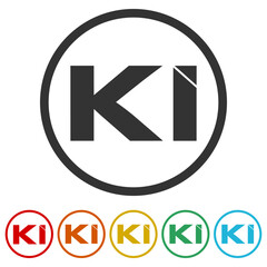 Letter KI logo. Set icons in color circle buttons