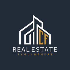 initial monogram logo for real estate with building shape creative design	
