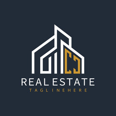 initial monogram logo for real estate with building shape creative design	
