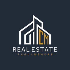 initial monogram logo for real estate with building shape creative design	
