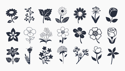Vector black lotus icons set on white background. Lotus plant. Lotus flower and outline vector
