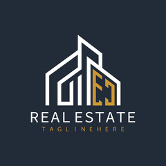 initial monogram logo for real estate with building shape creative design	
