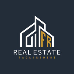 initial monogram logo for real estate with building shape creative design	
