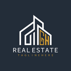 initial monogram logo for real estate with building shape creative design	
