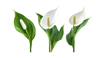 Pack of Peace Lily Set Against Transparent Background for Floral Design, Gardening, or Nature-Themed Projects