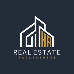 initial monogram logo for real estate with building shape creative design	
