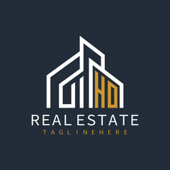 initial monogram logo for real estate with building shape creative design	
