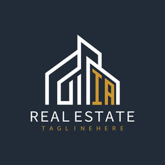 initial monogram logo for real estate with building shape creative design	
