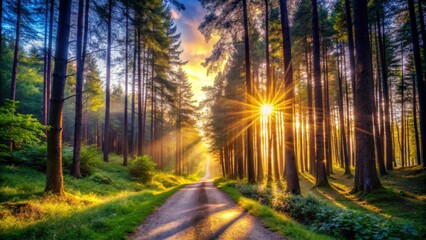 Fototapeta premium Sunlit Forest Road