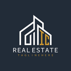 initial monogram logo for real estate with building shape creative design	
