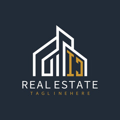 initial monogram logo for real estate with building shape creative design	
