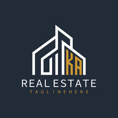 initial monogram logo for real estate with building shape creative design	
