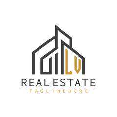 Fototapeta premium initial monogram logo for real estate with building shape creative design 