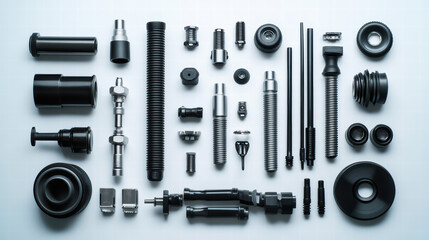 Precision Parts Array: A meticulously arranged collection of industrial components. These components, arranged in a precise grid. A testament to design and engineering.
