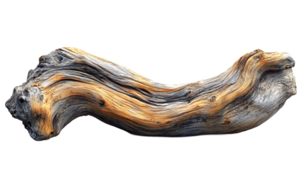 Unique driftwood piece on transparent background, premium natural wood texture for coastal decoration, beach themed projects and environmental design
