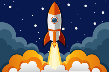 vector Illustration of   rocket fire on the moon