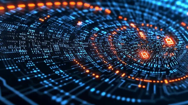 Futuristic Data Stream Visualization with Circuitry and Digital Connectivity