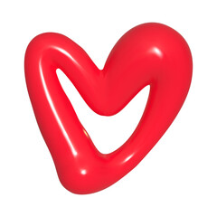 Playful 3D red heart shape with soft curves and glossy surface. Vector illustration