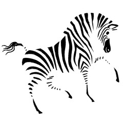 Stylized black and white zebra illustration with dynamic brushstroke effect. Perfect for wildlife designs, prints, logos, and artistic projects