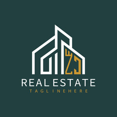 initial monogram logo for real estate with building shape creative design