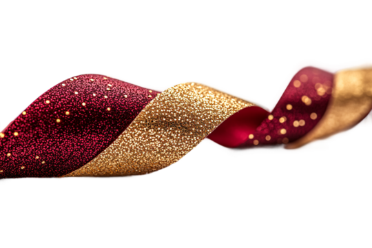 Shiny crimson and gold ribbons intersecting on transparent background, high resolution festive visual for celebration themes, gift presentation and luxury decoration