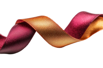 Shiny crimson and gold ribbons intersecting on transparent background, high resolution decorative element for celebration concepts, gift presentation and luxury branding