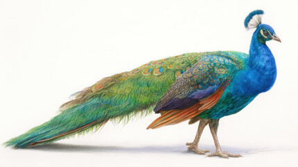 Obraz premium stunning watercolor illustration of peacock showcases its vibrant blue and green feathers, capturing intricate details and beauty of this majestic bird. artwork highlights peacock elegance
