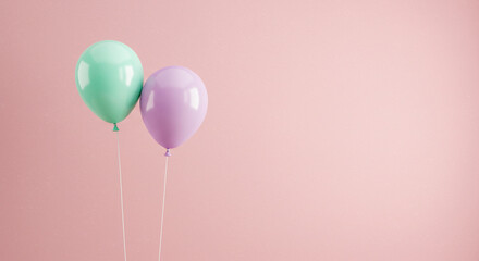 Colorful balloons on a pink background  