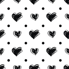 Seamless pattern with cute cartoon hearts. Valentines illustration