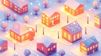 Winter Town Scene with Snowfall