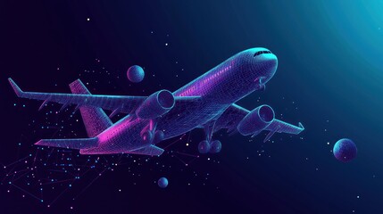Digital Airplane in Flight, Futuristic Design