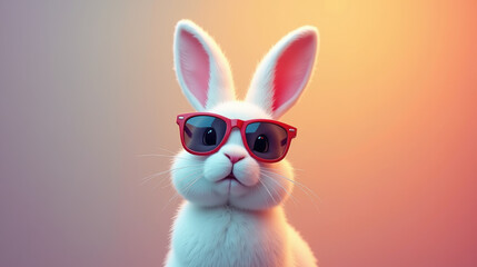 Cute bunny in sunglasses on pastel background. easter greeting card. A cool bunny wearing sunglasses on a vibrant colorful background. Great for posters, planners, websites, landing pages