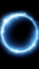 Obraz premium Abstract Blue Glitter Circle of Light Sparkles and Grey Spark Particles on Black Background