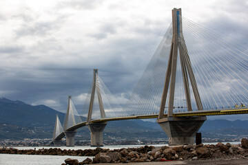 Rion-Antirion Bridge on a Cloudy Day, Greece

