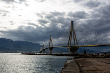 Rion-Antirion Bridge on a Cloudy Day, Greece

