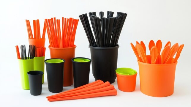 Colorful Kitchenware Display with Bright Utensils and Cups