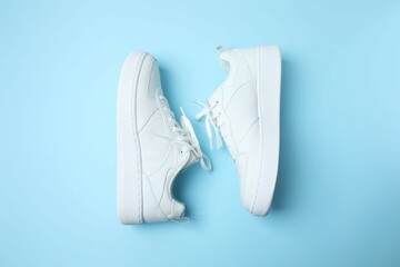 White sneakers on a blue background