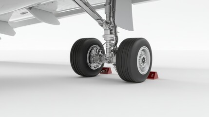 Aircraft Landing Gear Close-Up with Wheel and Tire on Runway Surface