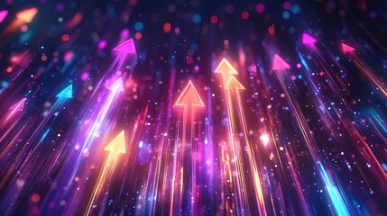 Fototapeta premium A futuristic holographic graph soaring upwards with bright glowing arrows