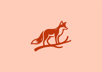 Fox walking on branch logo in sleek style