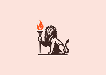 Lion holding torch logo with strong symbolism