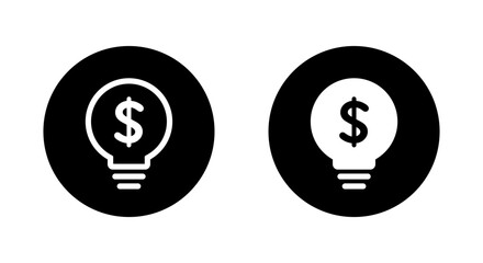 Light bulb dollar icon on black circle. USD currency idea concept